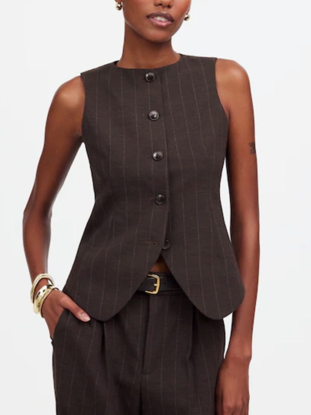 Madewell Vest Pinstripe Brown Italian Fabric Size 0 Or S Wool Blend Office